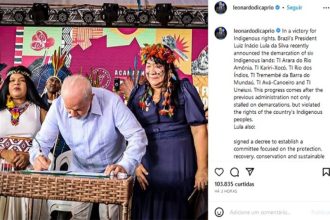 Leonardo DiCaprio faz postagem com foto de Lula e elogios à demarcação de terras indígenas (Foto: Instagram/Reprodução)