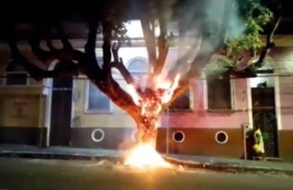 Guardador de carro bate à porta de moradora (canto direito inferior) para pedir auxílio e combater o incêndio (Foto: Reprodução)