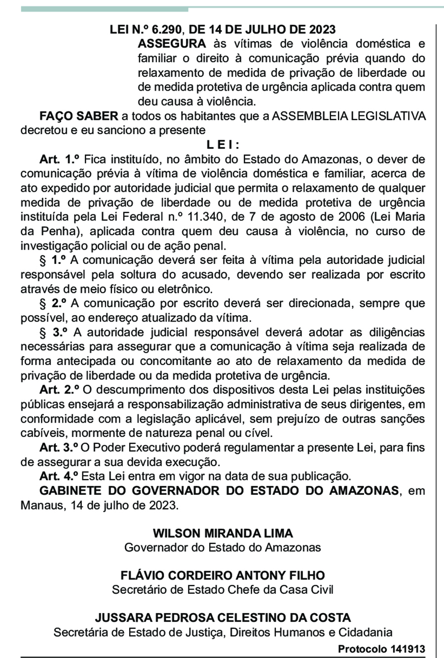 Lei sobre aviso à vítima que agressor preso será solto