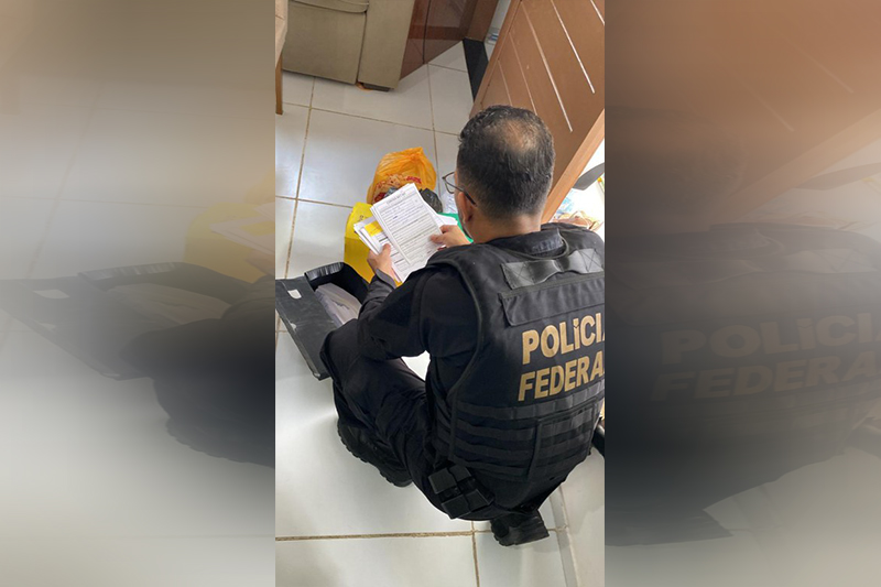 Agente federal inspeciona documentos em operação contra manipulação de resultados no futebol (Foto: PF/Divulgação)