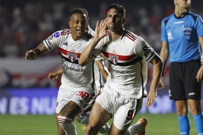 Caleri abriu o placar na vitória do São Paulo pela Copa Sul-Americana (Foto: Rubens Chiri/Saopaulofc.net)
