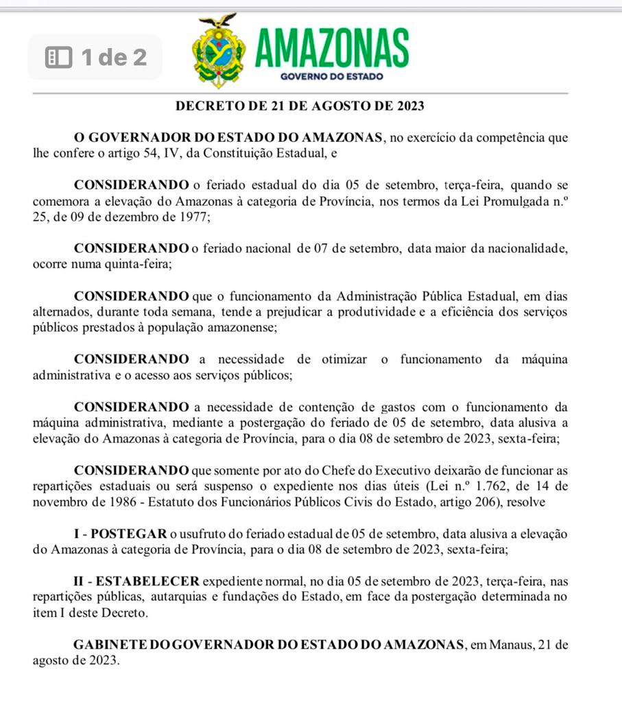Decreto Feriado de 5 de setembro