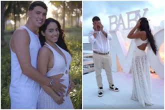 Mirella Santos com o marido, Gabriel Farias: dois momentos da gravidez (Fotos: YouTube e Instagram/Reprodução)