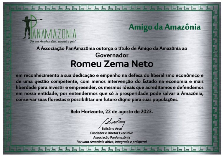 Placa entregue por entidade amazonense ao governador Romeu Tuma (Foto: Divulgação/https://www.panamazonia.com.br)