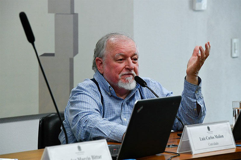 Luiz Carlos Molion na CPI das ONGs: é o oceano e não a Amazônia que regula o clima (Foto: Roque de Sá/Agência Senado)