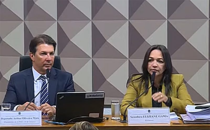 Arthur Maia e Eliziane Gama na CPI do 8/1: relatório final (Imagem: TV Senado/Reprodução)