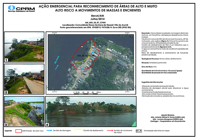 Alerta sobre risco de desabamentos em Beruri pelo Serviço Geológico do Brasil