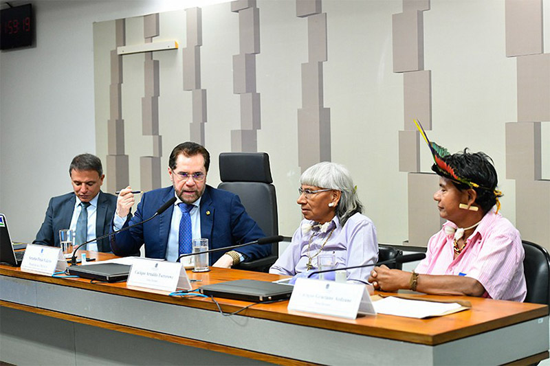 Graciano Aedzane Pronhopa e Arlnaldo Tsererowe na CPI das ONGs: defesa de exploração econômica em terras indígenas (Foto: Geraldo Magela/Agência Senado)