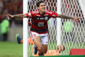Pedro marcou dois gols no triunfo rubro-negro sobre o Palmeiras (Foto: Gilvan de Souza/CRF)
