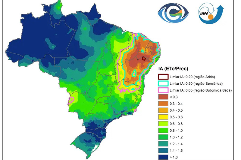 Mapa mostra área com clima e características áridas no norte da Bahia