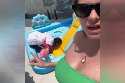 Bárbara Evans gerou repúdio ao publicar imagem da empregada enchendo piscina inflável (Imagem: X Twitter/reprodução)