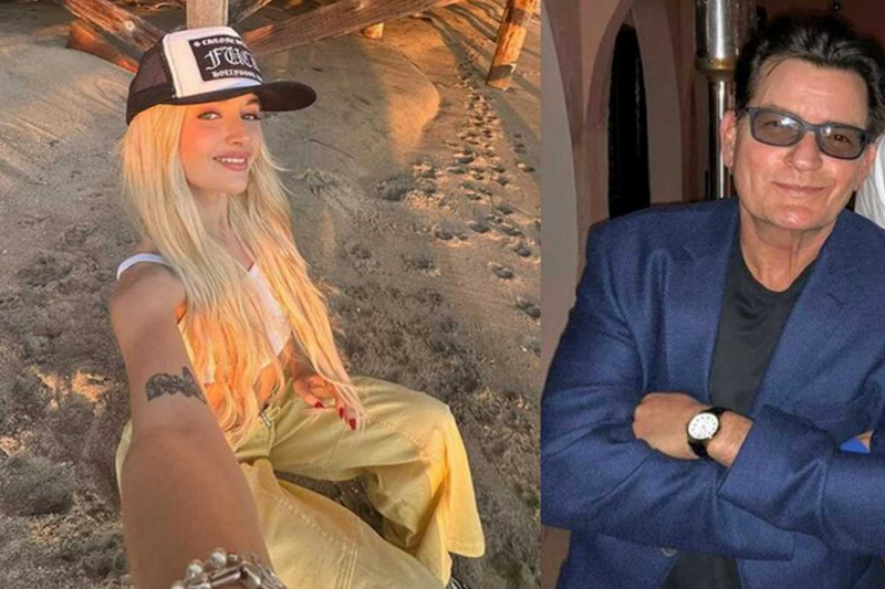 Sami com o pai, Charlie Sheen: apoio para exposição no OnlyFans (Foto: Reprodução/ Instagram/ @samisheen@charliesheen)