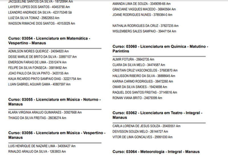 Nome de Luan Gabriel aparece na lista de aprovados para Licenciatura em Matemática (Imagem: Reprodução)