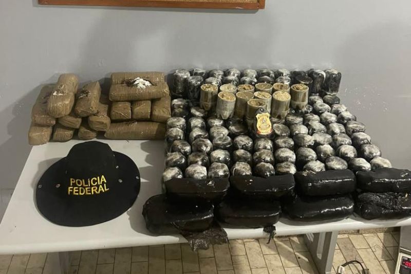 40 Kg de cocaína foi apreendida escondida em três sacos de vassouras de palha (Foto: Divulgação/Polícia Federal)