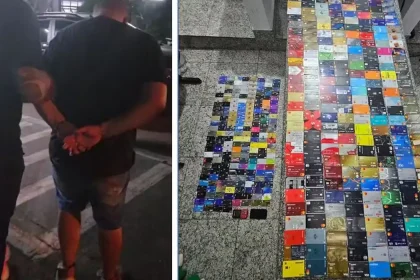 Homem foi preso com 452 cartões no Sambódromo de São Paulo (Fotos: Polícia Civil-SP/Divulgação)