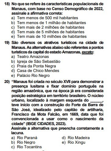 Questões 18 a 20 da prova aplicada pelo Instituto Brasileira de Formação e Capacitação (Imagem: Reprodução/Site do IBFC)