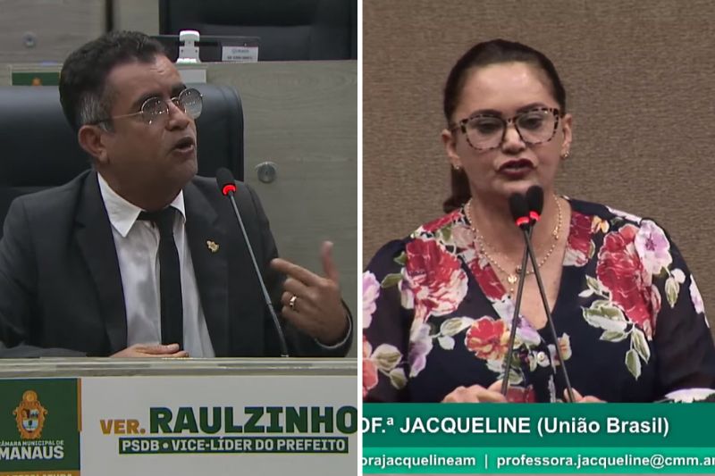 Vereador Raulzinho e Professora Jacqueline discutiram no plenário nesta terça-feira (Imagens: Reprodução/Tv Câmara)