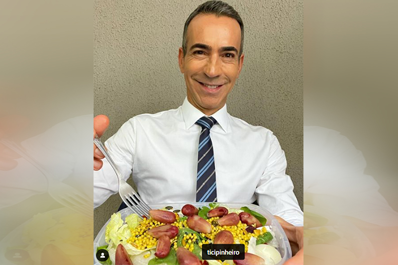 César Tralli e a sala de pinhão: comida saudável (Foto: Instagram/Divulgação)
