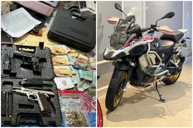 Armas, dinheiro e motos de luxo foram apreendidos na operação contra tráfico de drogas (Fotos: PF/Divulgação)