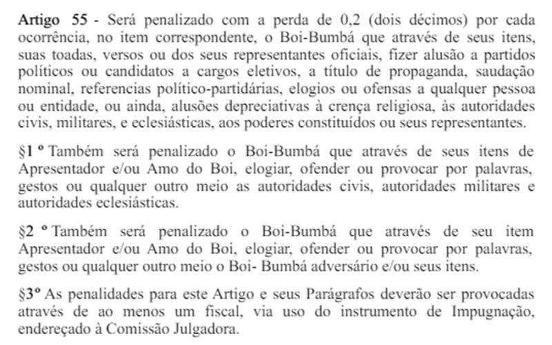 Artigo sobre proibição no regulamento