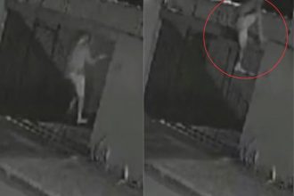 Momento em que o suspeito escala o muro para pular para dentro da casa (Imagem: Divulgação)