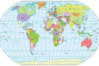 Mapa mundi; no Atlas do IBGE há dados incorretos sobre continentes (Foto: IBGE/Divulgação)