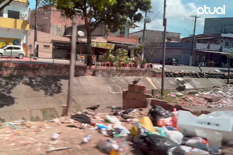 Lixo às margens de igarapé é cena comum em Manaus (Foto: AM ATUAL)
