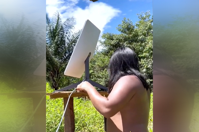 Indgena marubo instala antena Starlink em aldeia: fim do isolamento (Imagem: TikTok/Reproduo)