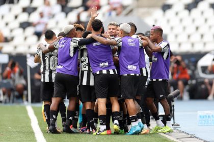 Jogadores do Botafogo comemoraram gol de Samarino que garantiu empate e título do Brasileirão (Foto: Vitor Silva/Botafogo FR)