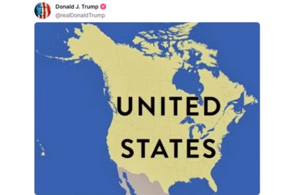 Mapa falso com Canadá anexado aos EUA foi publicado por Donald Trump (Imagem: Rede social/Reprodução)