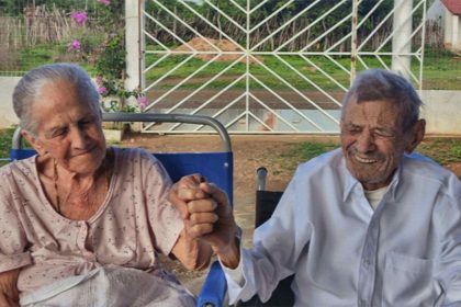 Maria de Souza Dino e Manoel Angelim Dino: juntos há 84 anos (Foto: Guiness Book/Reprodução)
