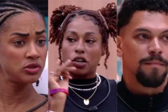 Aline, Thamiris e Vinícius estão no Paredão e serão submetidos à avaliação do público (Imagens: Globoplay/Reprodução)