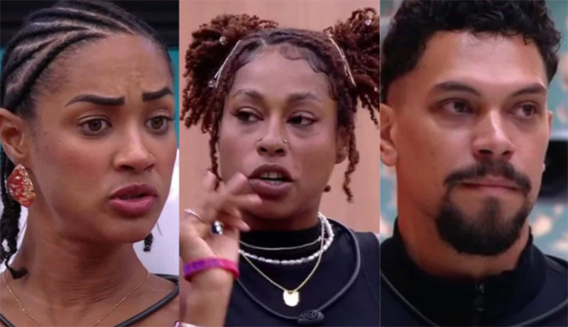 Aline, Thamiris e Vinícius estão no Paredão e serão submetidos à avaliação do público (Imagens: Globoplay/Reprodução)