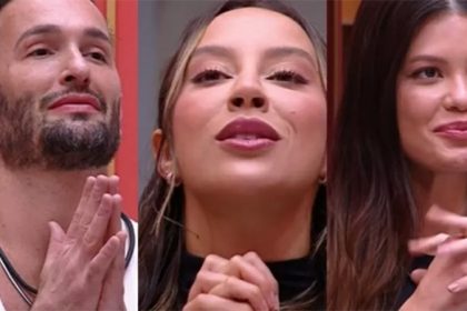 Diego Hypolito, Renata e Vitória Strada disputam permanência no BBB 25 (Imagens: Globoplay/Reprodução)