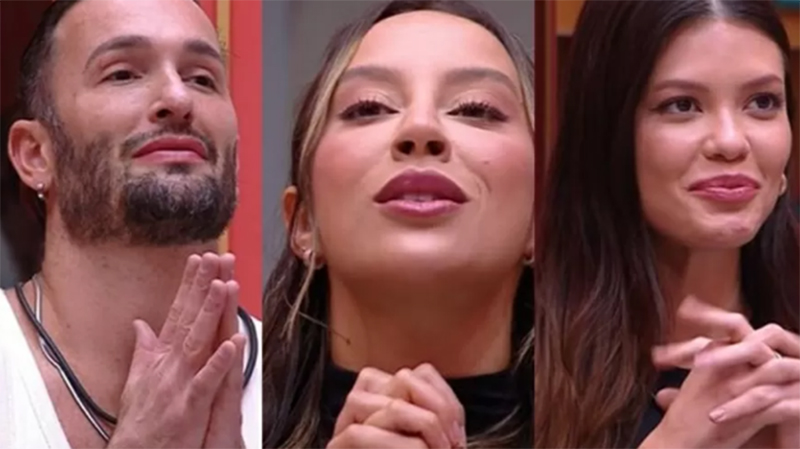 Diego Hypolito, Renata e Vitória Strada disputam permanência no BBB 25 (Imagens: Globoplay/Reprodução)