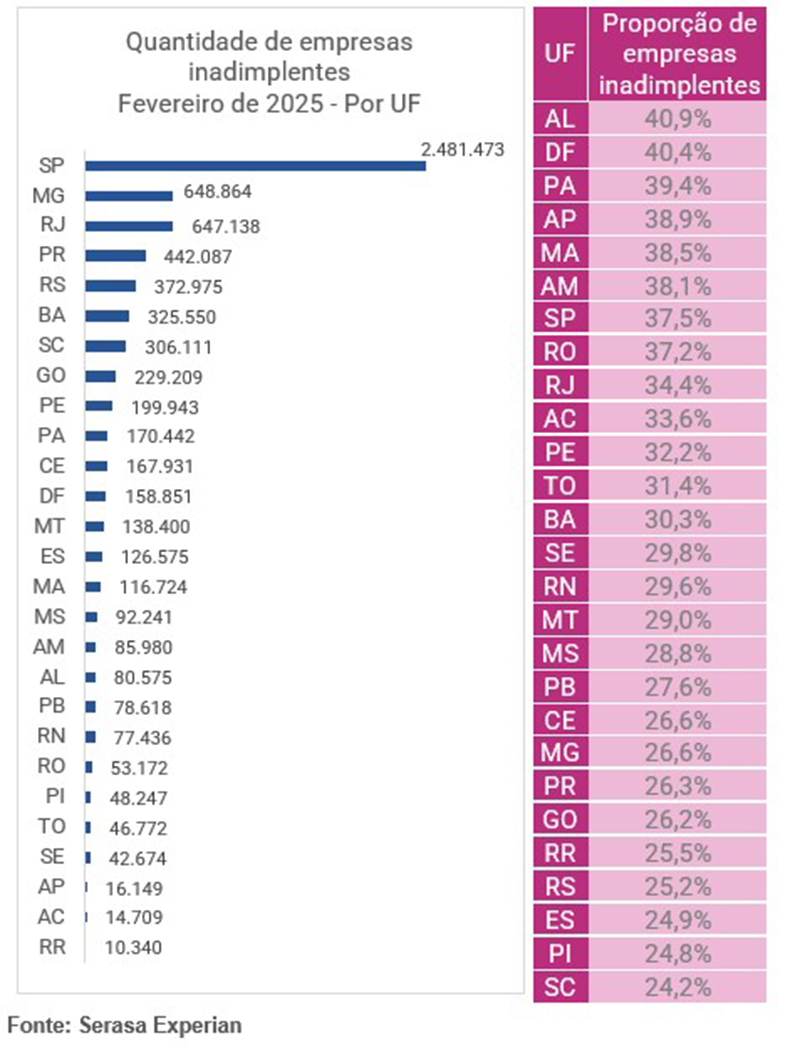 Gráfico de empresas inadimplentes por Estado