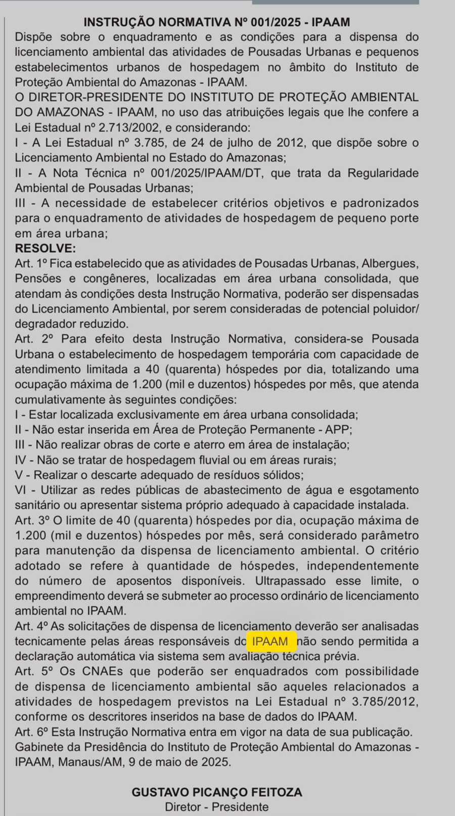 Norma do Ipaam sobre licença ambiental para pousadas