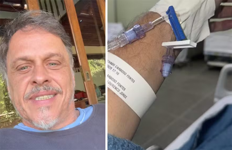 Guilherme Fontes revelou que foi picado por cobra e mostrou braço recebendo medicação (Fotos: Instagram/Reprodução)