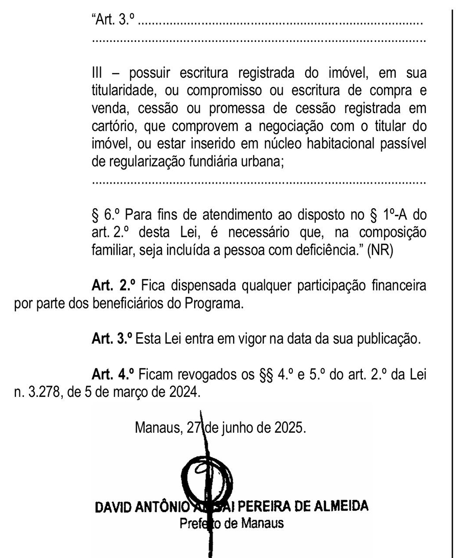 Lei municipal sobre alteração no Casa Manauara
