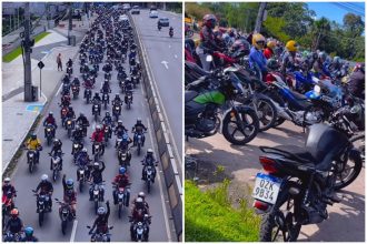 Motociclistas de transporte por aplicativo protestaram contra projeto de lei que, segundo eles, afeta a categoria (Imagens: Instagram/Reprodução)