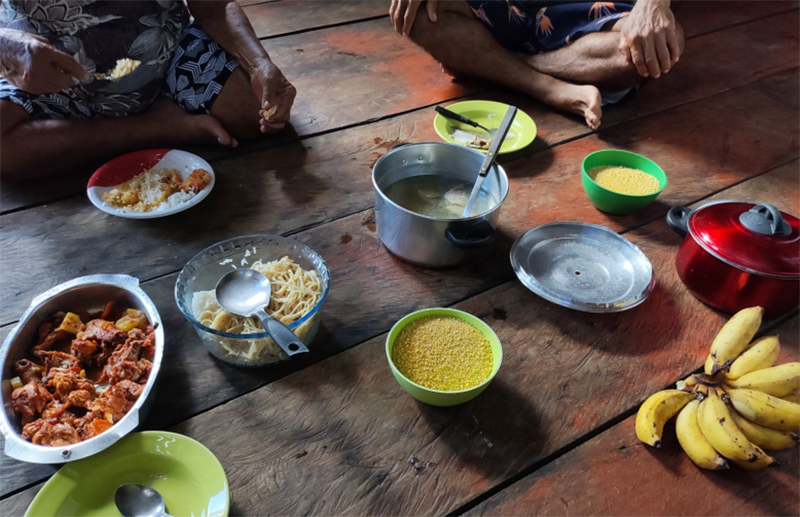 Dieta básica de família ribeirinha: frango, peixe e farinha (Foto: Divulgação)