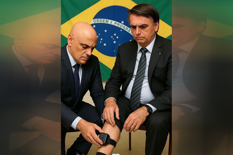 Moraes presenteia Bolsonaro com tornozeleira de última geração (Imagem gerada por IA)