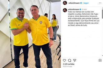 Wilson Lima com Bolsonaro e o texto de apoio ao ex-presidente (Foto: Instagram/Reprodução)