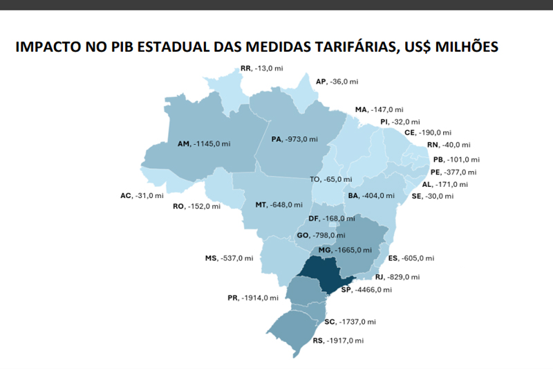 Perdas estimadas pela CNI dos estados com tarifaço