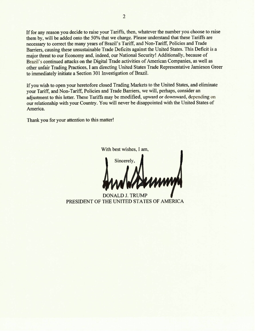 Carta de Trump a Lula