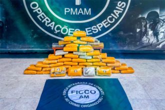 Tabletes de maconha apreendidos com os suspeitos (Foto: PC-AM/Divulgação)
