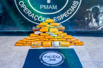 Tabletes de maconha apreendidos com os suspeitos (Foto: PC-AM/Divulgação)