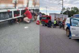 O acidente aconteceu na Avenida Santos Dumont, na zona Oeste de Manaus (Foto: WhatsApp/Reprodução)