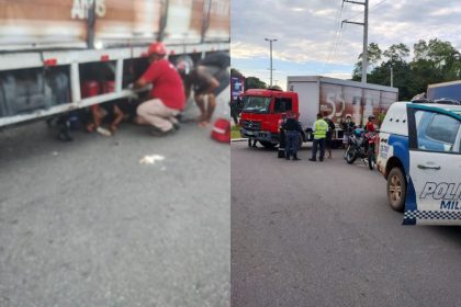 O acidente aconteceu na Avenida Santos Dumont, na zona Oeste de Manaus (Foto: WhatsApp/Reprodução)