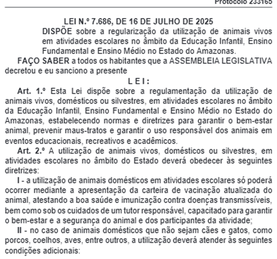 Lei sobre o uso de animais em escolas 1